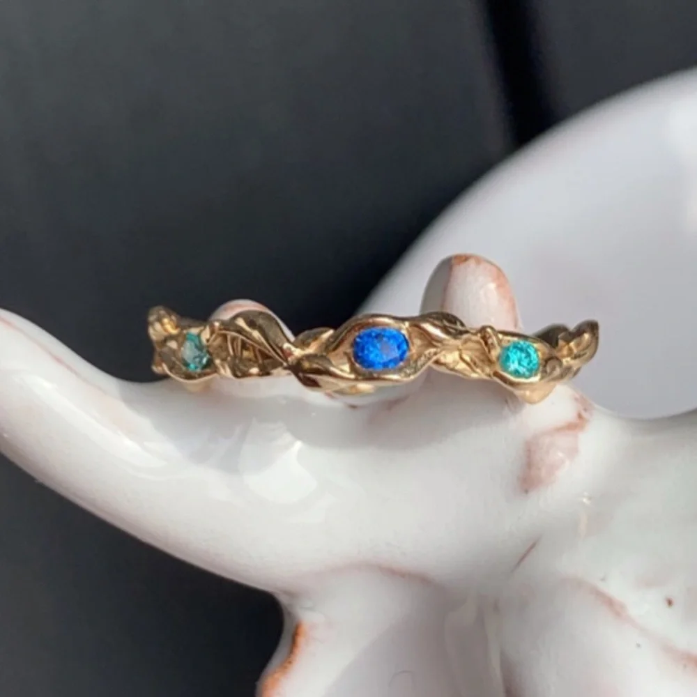 10KYG Sapphire & Mint CZ Curved Contour Ring NWOT
